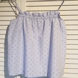 H&M light blue dotted tank with ruffled top